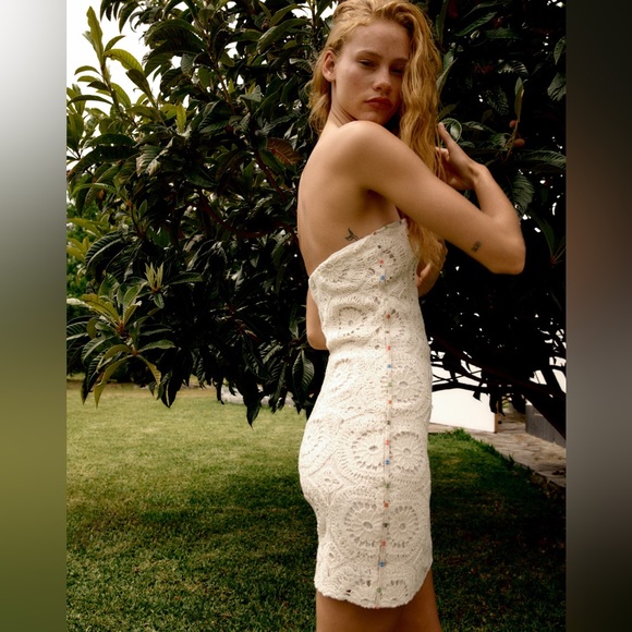 NWT Zara Woman Strapless Crochet Mini Dress Bloggers Fav Size M Medium - Picture 5 of 15